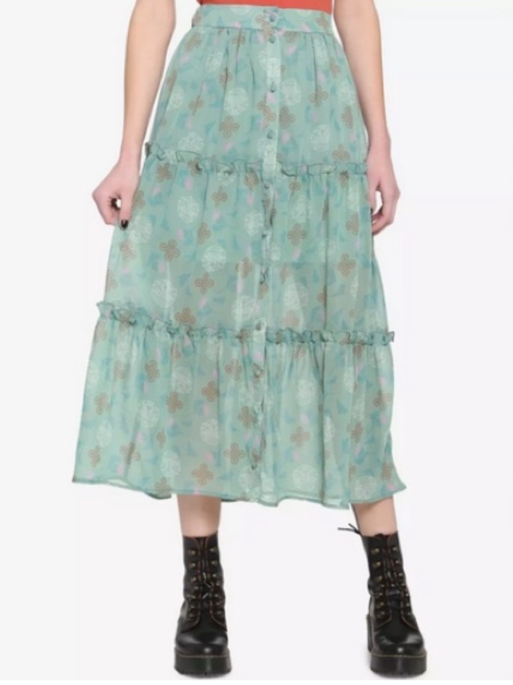 Hot Topic x Outlander Tiered Midi Skirt-Ruffles-Chiffon-Celtic Print-Size Small